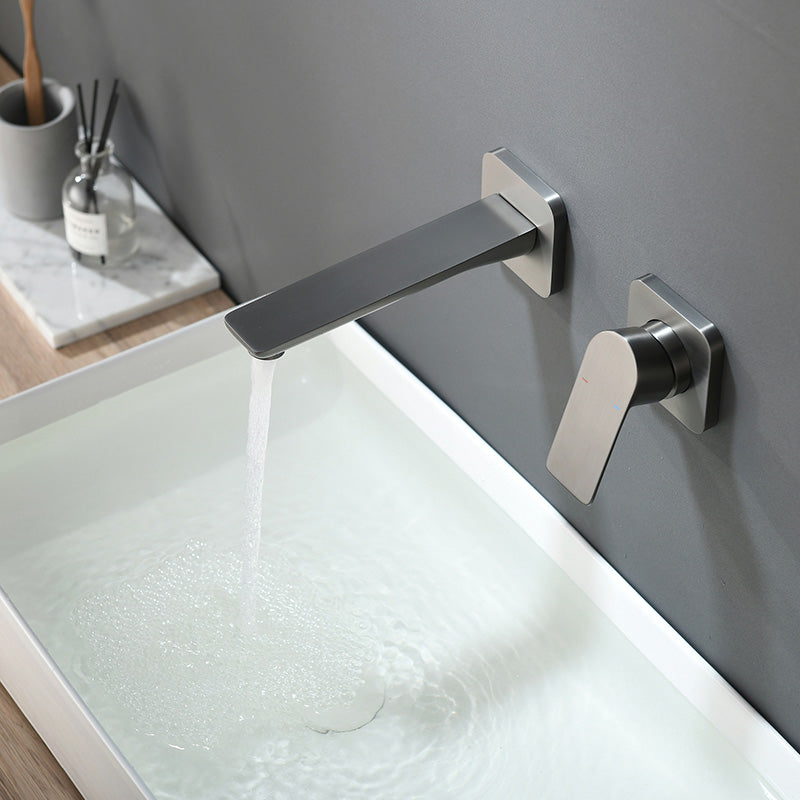 Modern Wall Mounted Bathroom Faucet Lever Handle Low Arc 2 Hole Faucets