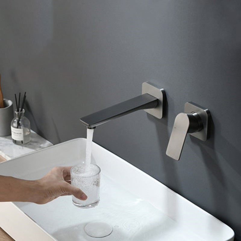 Modern Wall Mounted Bathroom Faucet Lever Handle Low Arc 2 Hole Faucets
