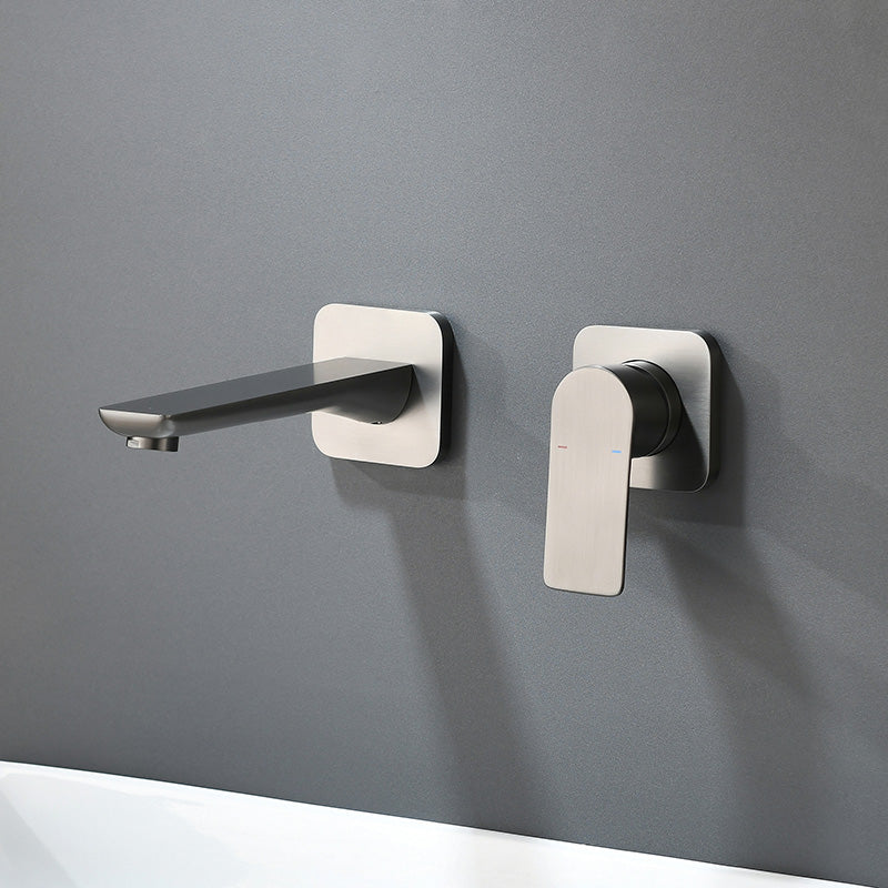 Modern Wall Mounted Bathroom Faucet Lever Handle Low Arc 2 Hole Faucets