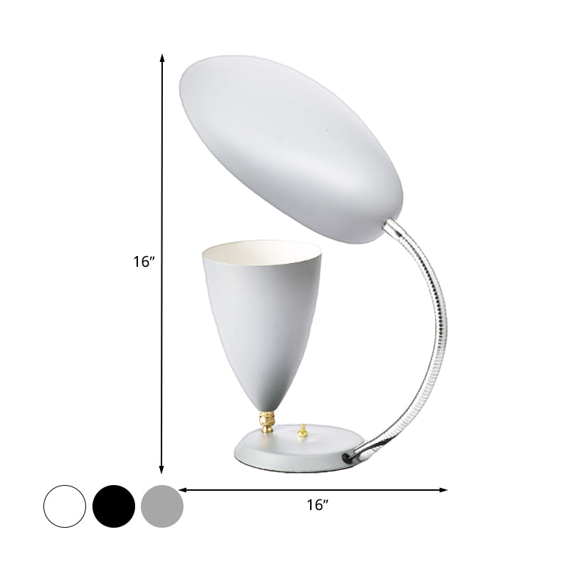 Iron Sharp Tongue and Cone Table Light Modern LED Reading Lamp in White/Black/Grey with Adjustable Arm