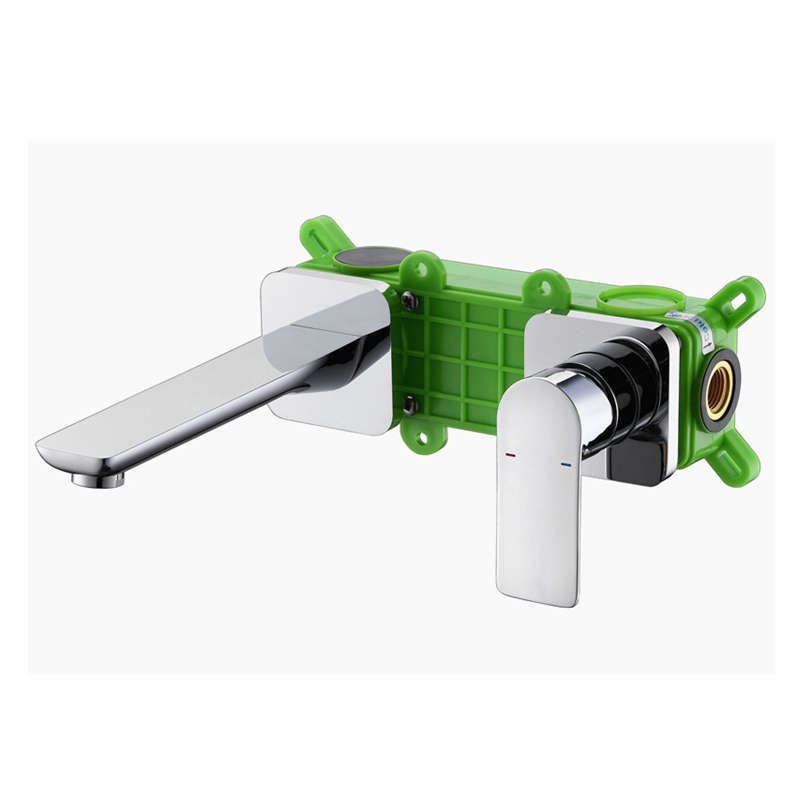 Modern Wall Mounted Bathroom Faucet Lever Handle Low Arc 2 Hole Faucets