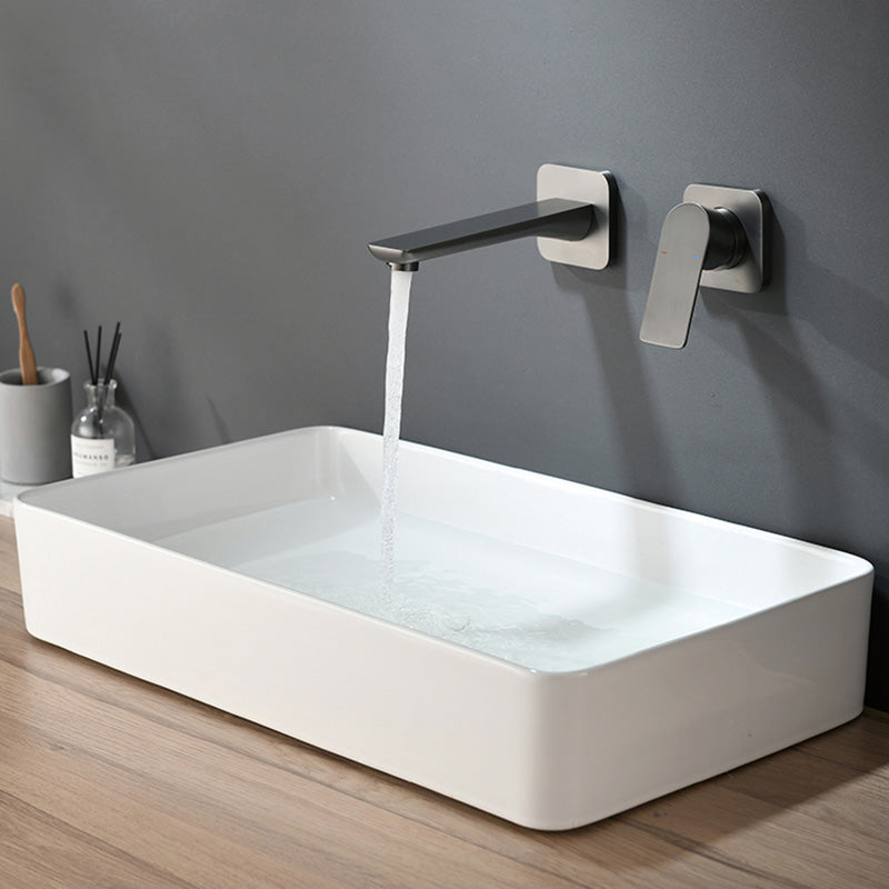 Modern Wall Mounted Bathroom Faucet Lever Handle Low Arc 2 Hole Faucets
