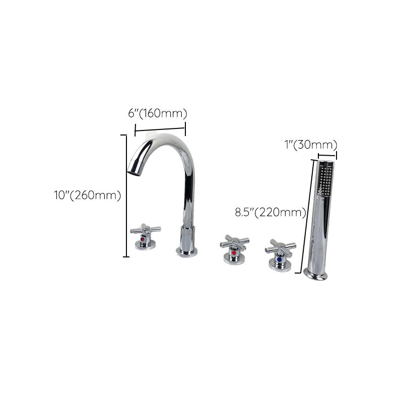 Contemporary Bathroom Faucet Deck Mounted Copper Low Arc Roman Tub Faucet Set