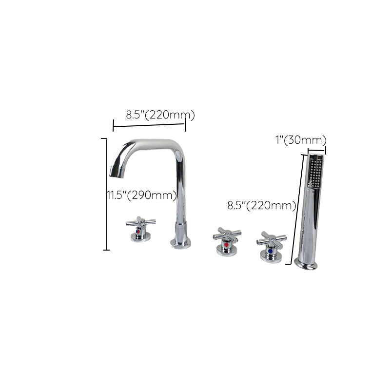 Contemporary Bathroom Faucet Deck Mounted Copper Low Arc Roman Tub Faucet Set