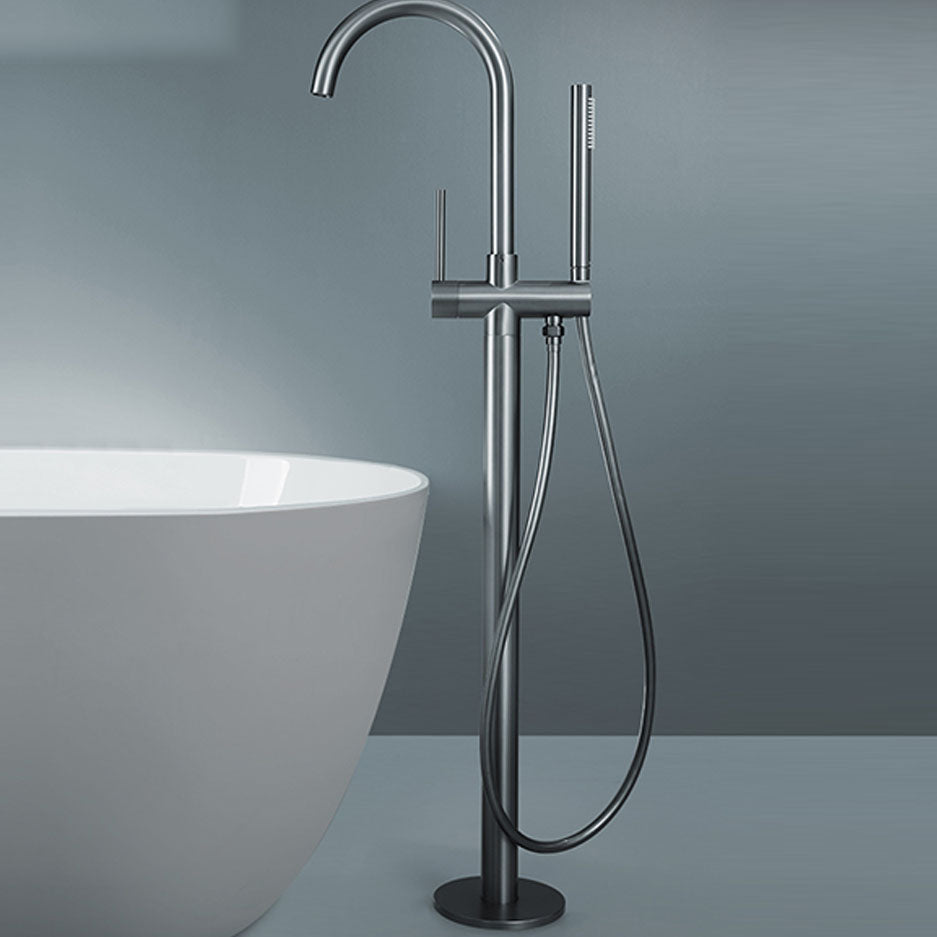 Contemporary Bathroom Faucet Floor Mounted Copper High Arc Fixed Freestanding Tub Filler