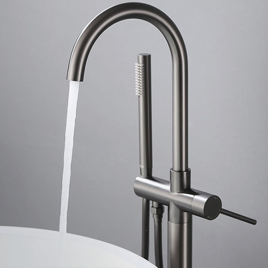 Contemporary Bathroom Faucet Floor Mounted Copper High Arc Fixed Freestanding Tub Filler