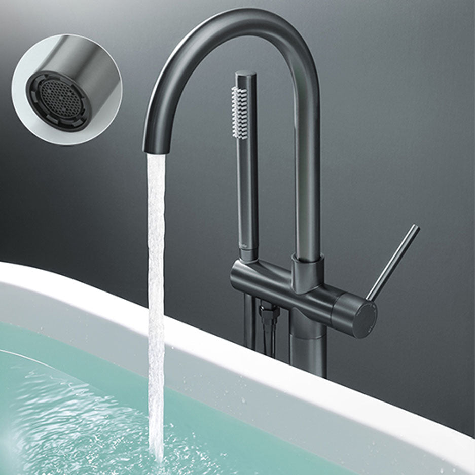 Contemporary Bathroom Faucet Floor Mounted Copper High Arc Fixed Freestanding Tub Filler