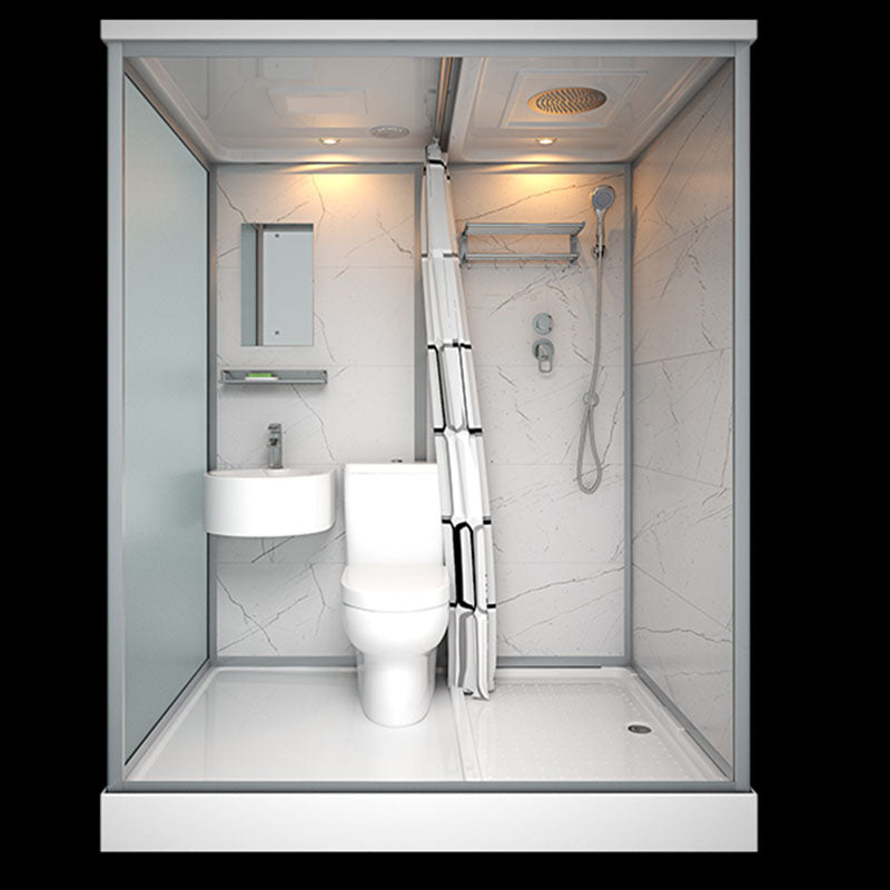 Frosted Tempered Glass Framed Shower Stall with White Base and Towel Bar