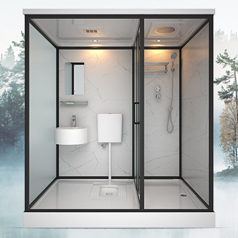 Frosted Tempered Glass Framed Shower Stall with White Base and Towel Bar