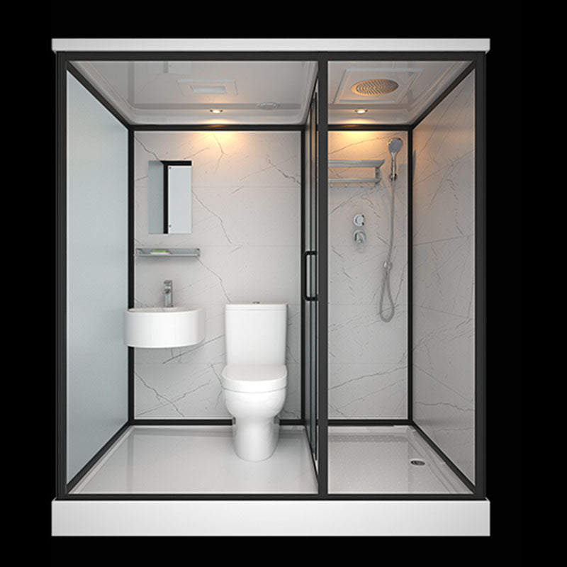 Frosted Tempered Glass Framed Shower Stall with White Base and Towel Bar