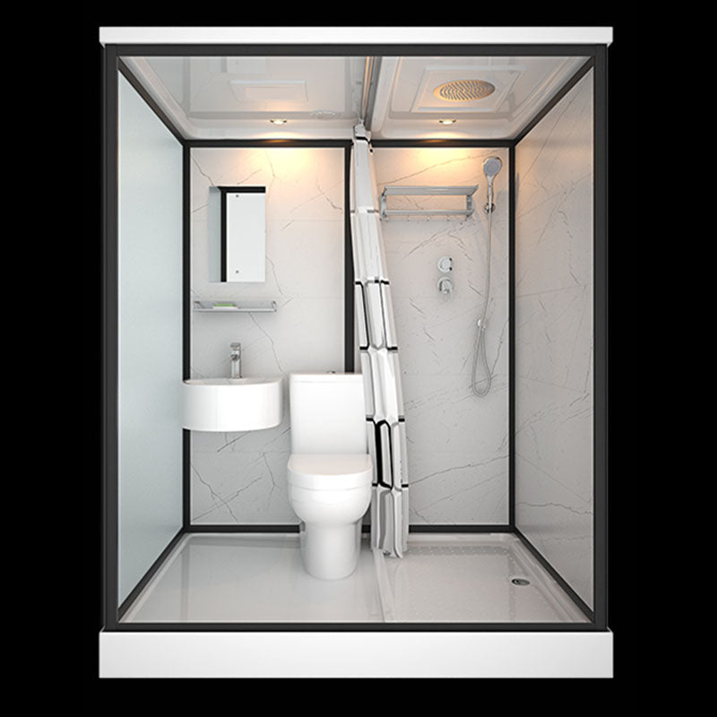 Frosted Tempered Glass Framed Shower Stall with White Base and Towel Bar