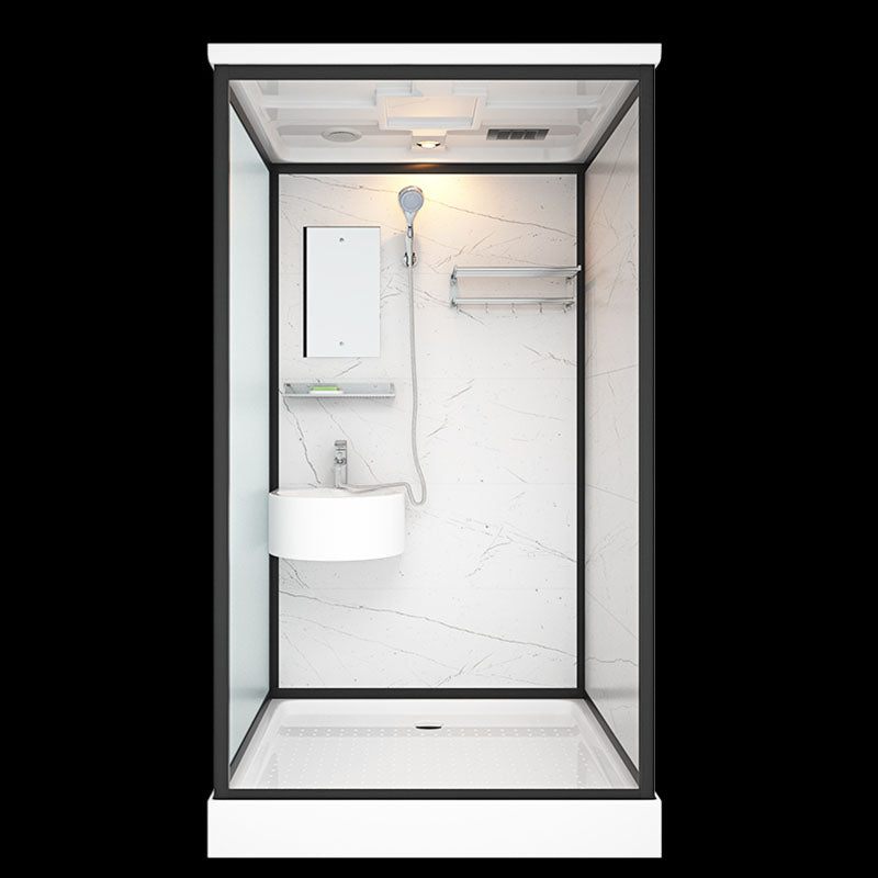 Frosted Tempered Glass Framed Shower Stall with White Base and Towel Bar