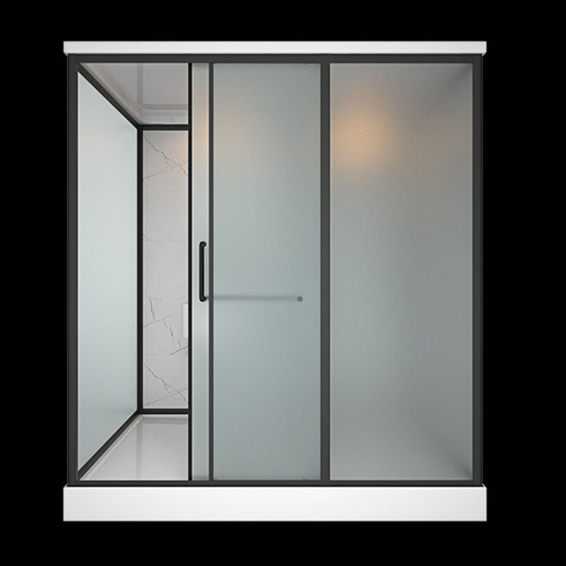 Frosted Tempered Glass Framed Shower Stall with White Base and Towel Bar