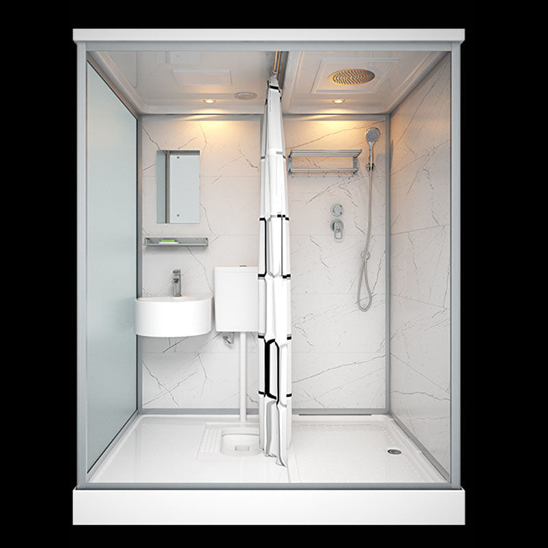 Frosted Tempered Glass Framed Shower Stall with White Base and Towel Bar