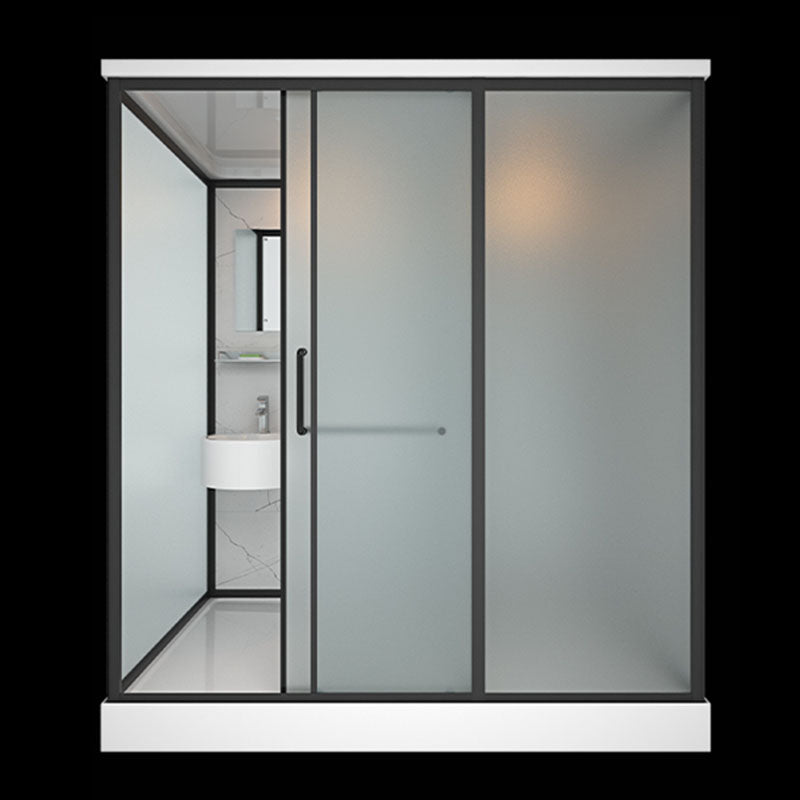 Frosted Tempered Glass Framed Shower Stall with White Base and Towel Bar