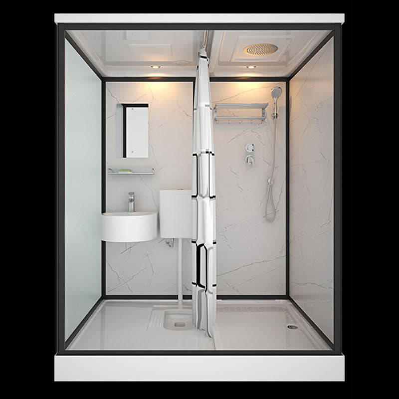 Frosted Tempered Glass Framed Shower Stall with White Base and Towel Bar