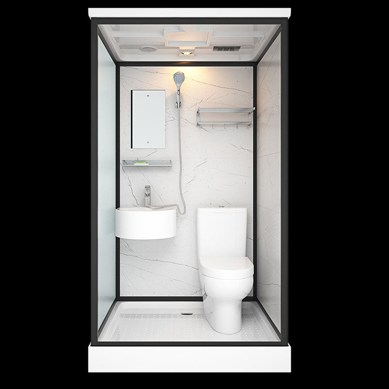 Frosted Tempered Glass Framed Shower Stall with White Base and Towel Bar