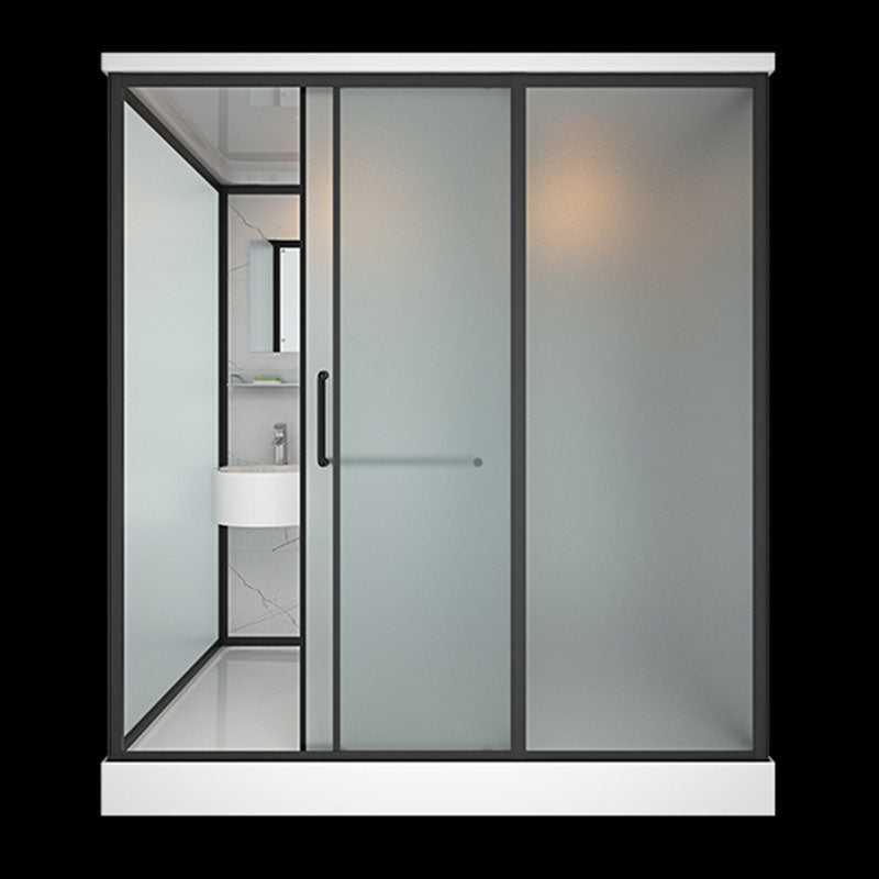 Frosted Tempered Glass Framed Shower Stall with White Base and Towel Bar