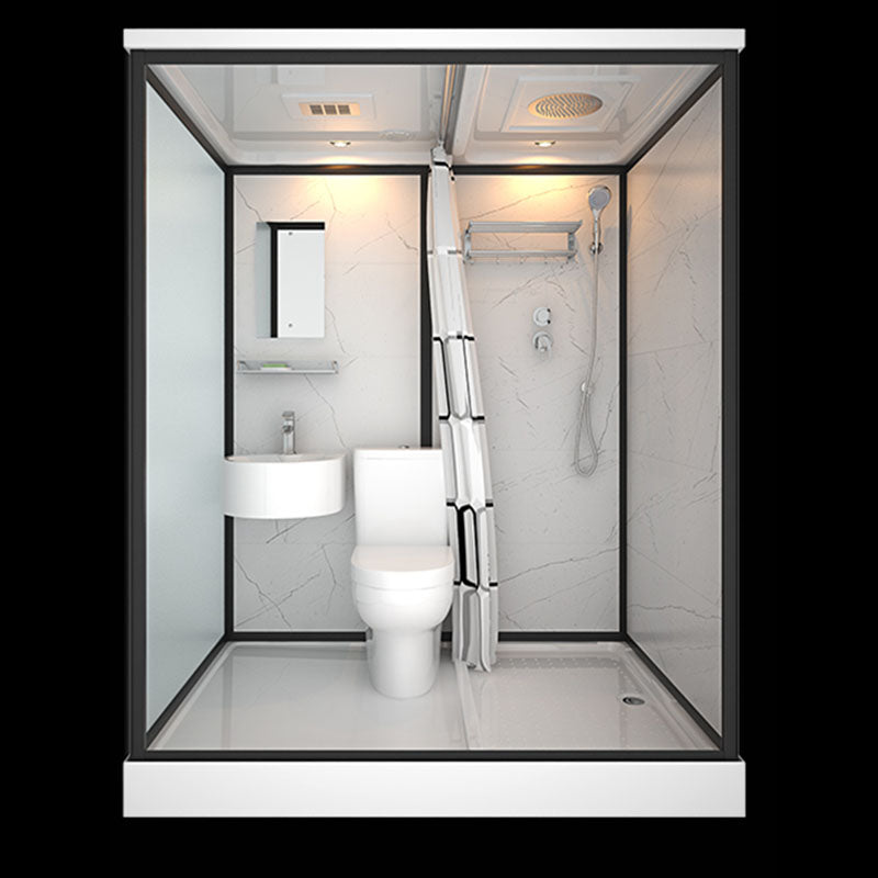 Frosted Tempered Glass Framed Shower Stall with White Base and Towel Bar