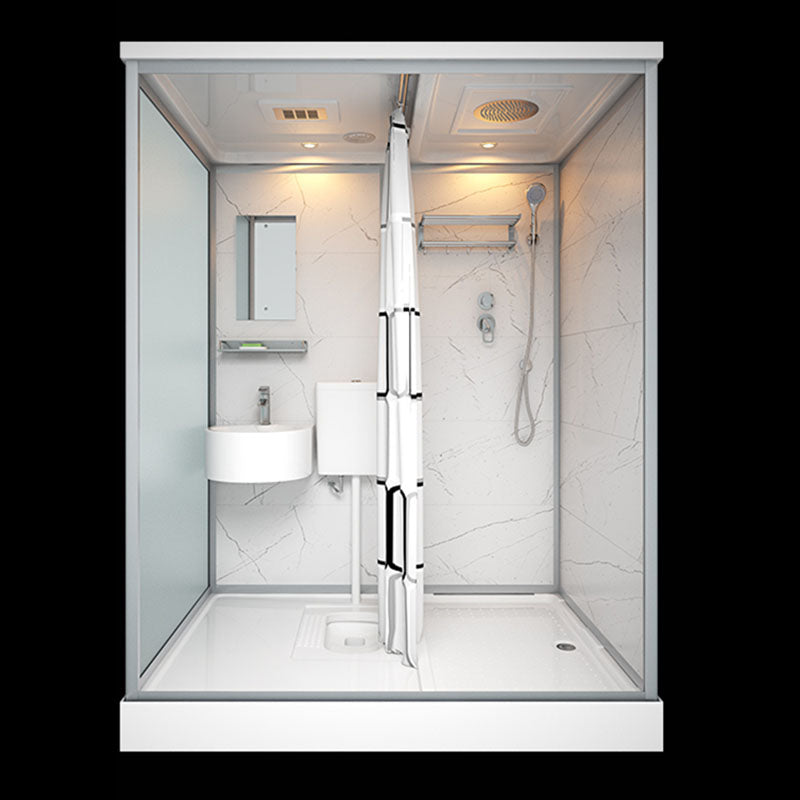 Frosted Tempered Glass Framed Shower Stall with White Base and Towel Bar