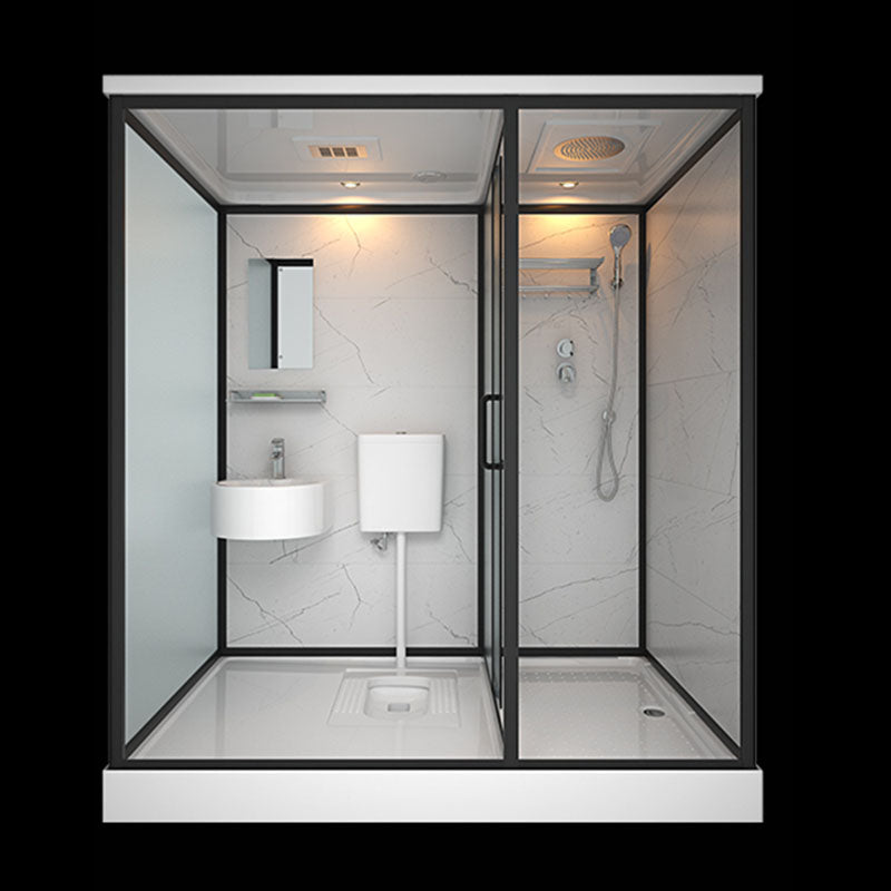 Frosted Tempered Glass Framed Shower Stall with White Base and Towel Bar