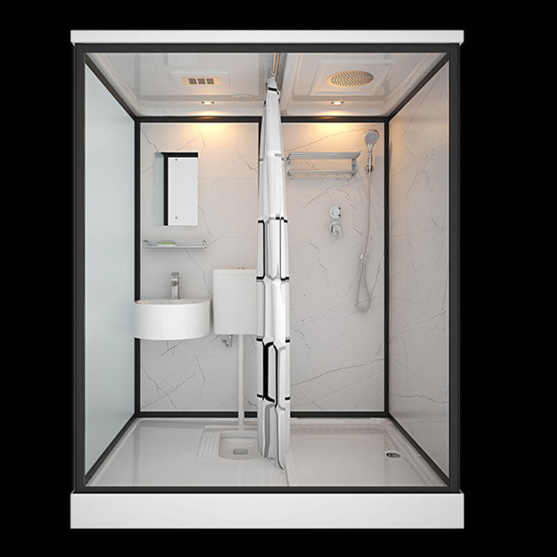 Frosted Tempered Glass Framed Shower Stall with White Base and Towel Bar