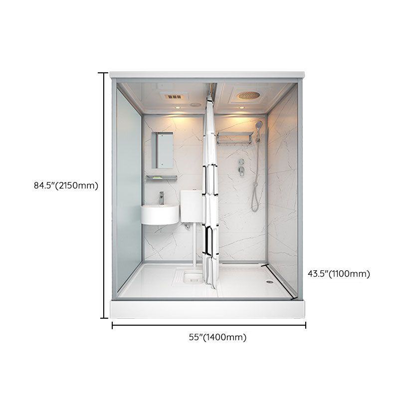 Frosted Tempered Glass Framed Shower Stall with White Base and Towel Bar