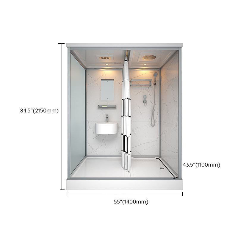 Frosted Tempered Glass Framed Shower Stall with White Base and Towel Bar