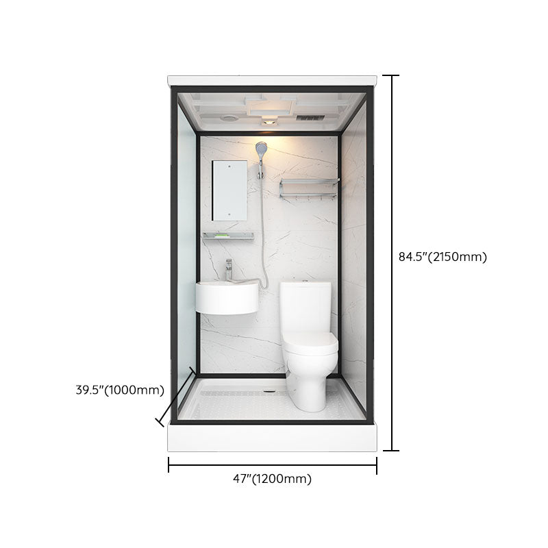 Frosted Tempered Glass Framed Shower Stall with White Base and Towel Bar