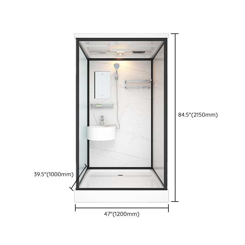 Frosted Tempered Glass Framed Shower Stall with White Base and Towel Bar