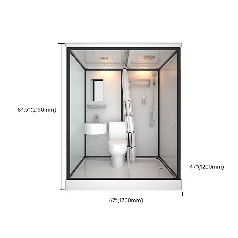 Frosted Tempered Glass Framed Shower Stall with White Base and Towel Bar