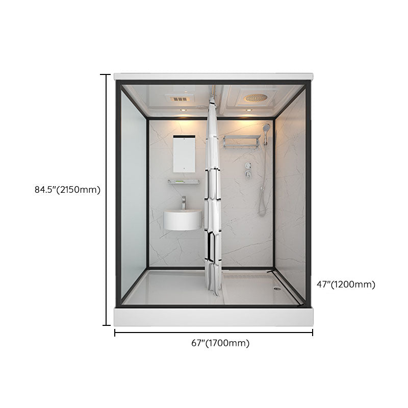 Frosted Tempered Glass Framed Shower Stall with White Base and Towel Bar