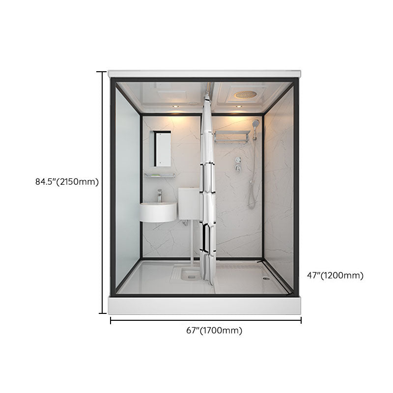 Frosted Tempered Glass Framed Shower Stall with White Base and Towel Bar