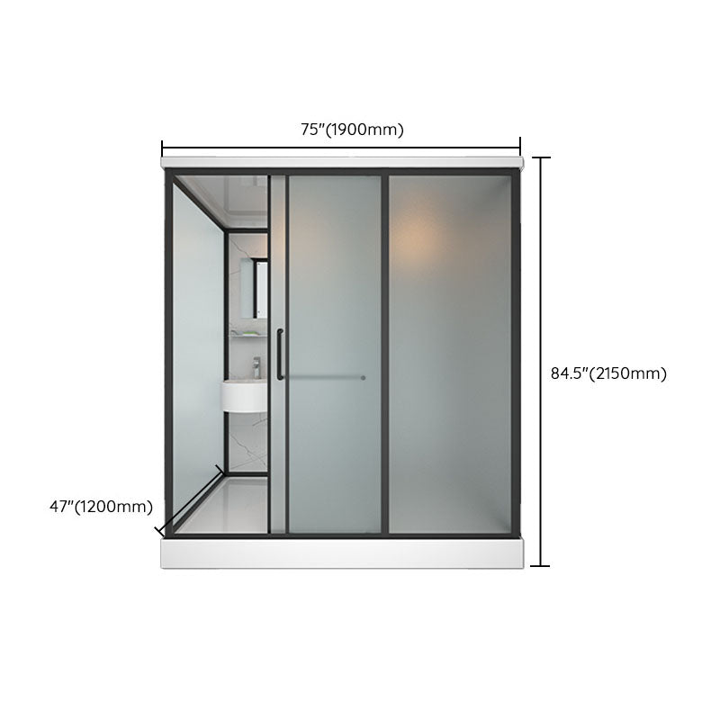 Frosted Tempered Glass Framed Shower Stall with White Base and Towel Bar