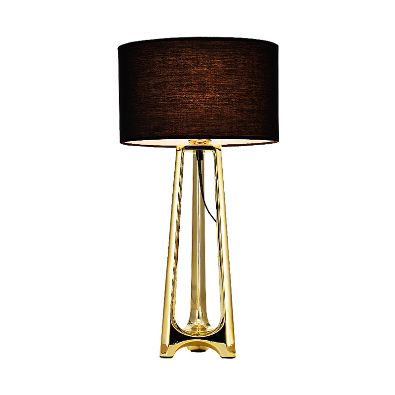 Metal Tripod Table Light Modern 1 Head Gold Finish Desk Lamp with Drum Black Fabric Shade