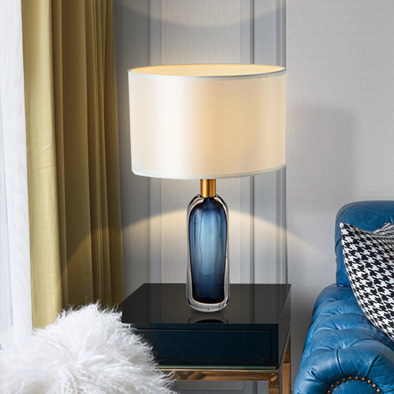 Tavola moderna tavola leggera tessuto da letto da letto a 1 luci in bianco con base di glassa colorata