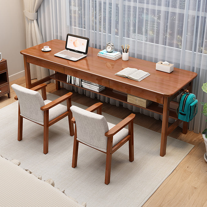 Modern Wooden Office Desk 1 Shelf Rectangle Writing Desk with H-Shape Base for Home