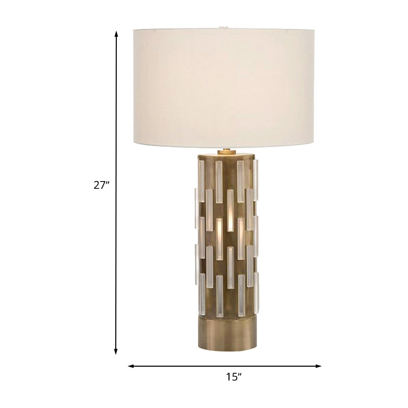Table à ombre à tambour blanche lumière moderne 1 lampe de bureau en tissu de tête avec tube base en métal pour le chevet