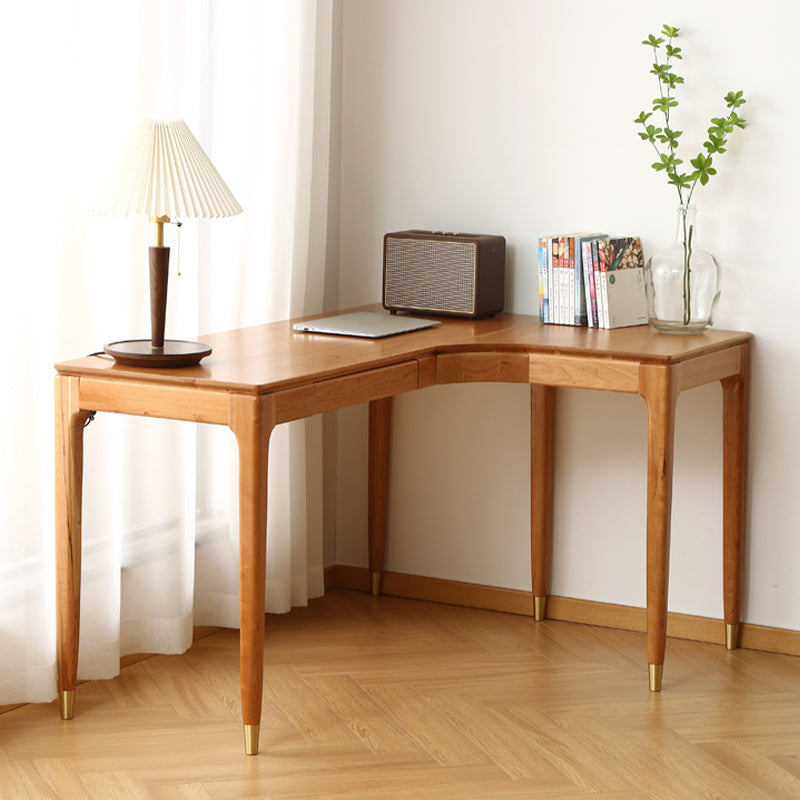 Modern Solid Wood Office Desk L-Shape Single Drawer Writing Desk for Home