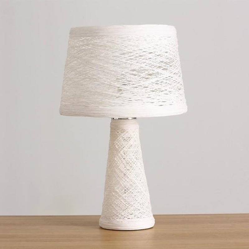 1 Bulb Study Room Desk Light Asian Style White/Tan Reading Book Lamp with Rattan Shade