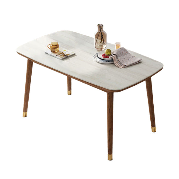 White Dinette Table with Wood Legs Modern Dining Table for Kitchen