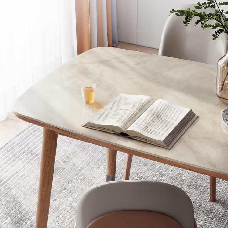 White Dinette Table with Wood Legs Modern Dining Table for Kitchen