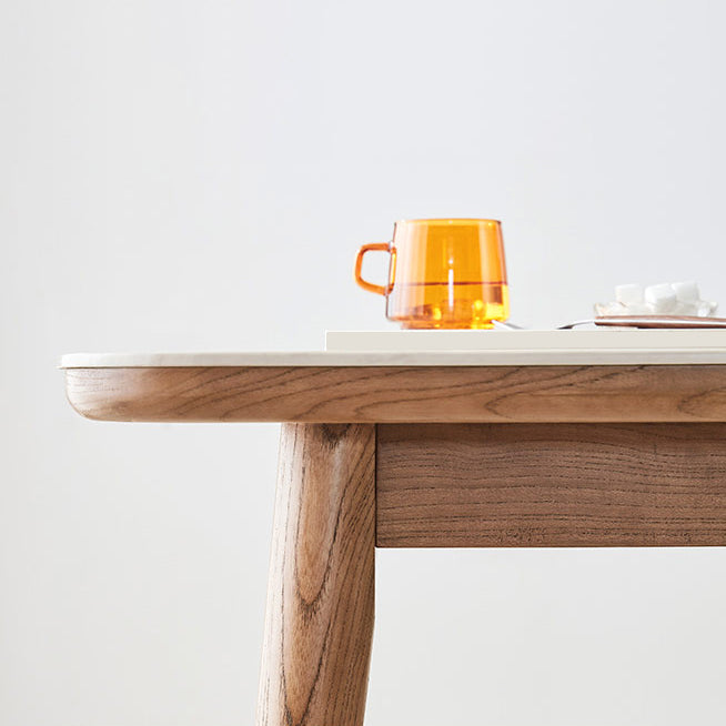 White Dinette Table with Wood Legs Modern Dining Table for Kitchen