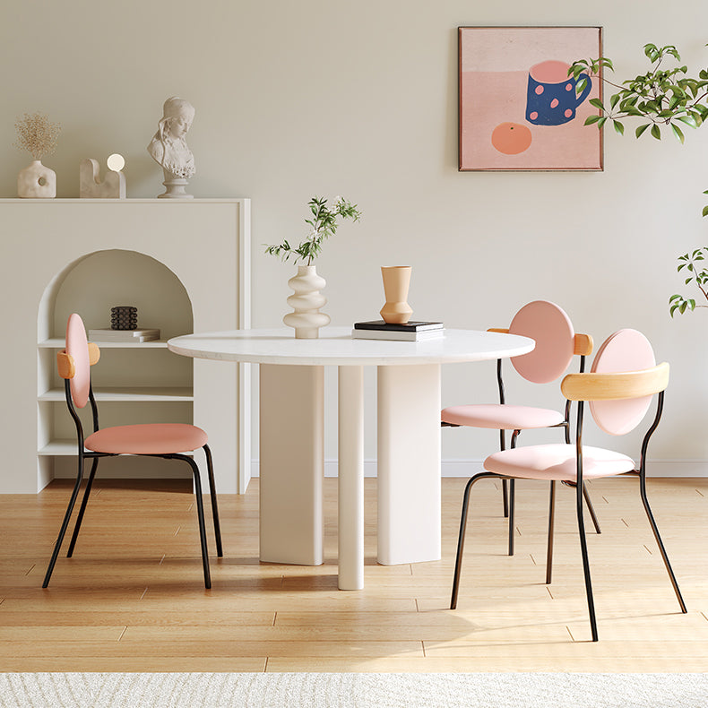 Scandinavian Round Cream White Dining Table for 2-4 People Artificial Wood Table Top with Tripod Leg
