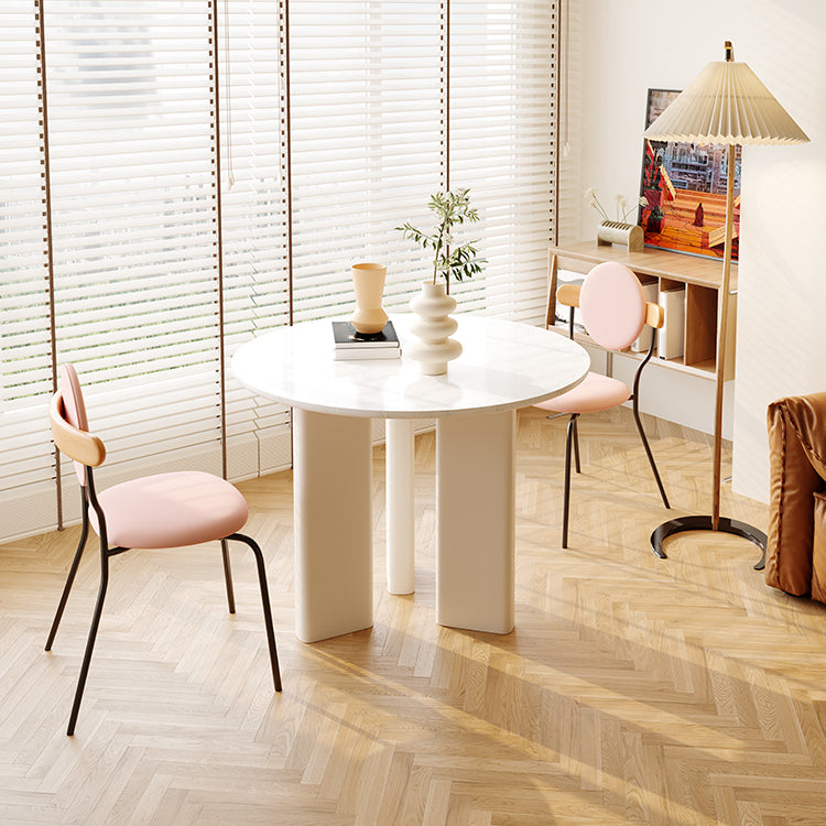Scandinavian Round Cream White Dining Table for 2-4 People Artificial Wood Table Top with Tripod Leg