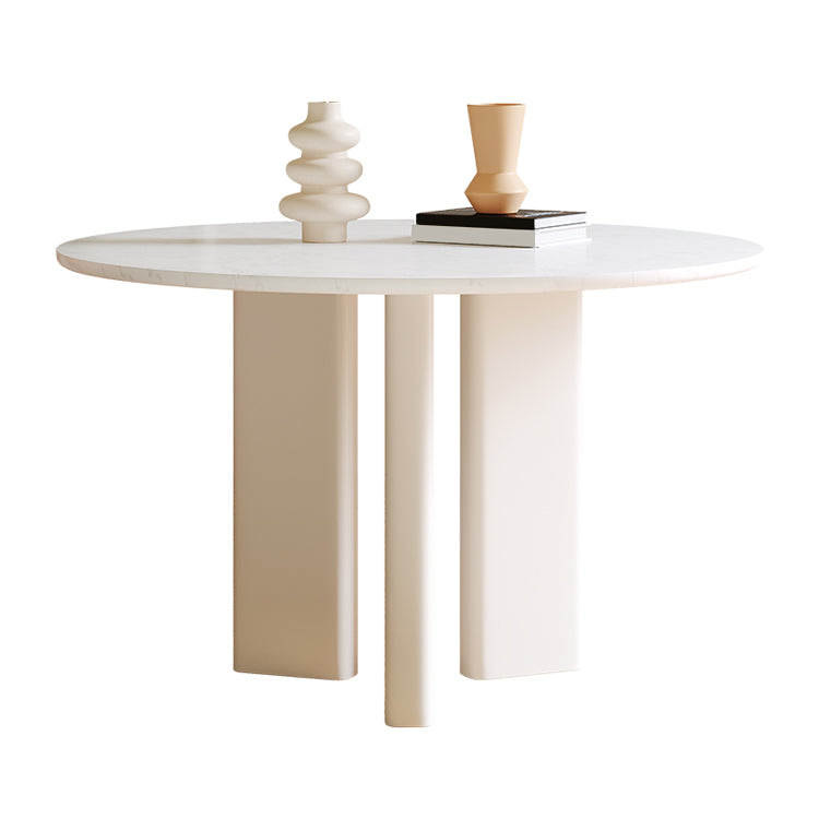 Scandinavian Round Cream White Dining Table for 2-4 People Artificial Wood Table Top with Tripod Leg