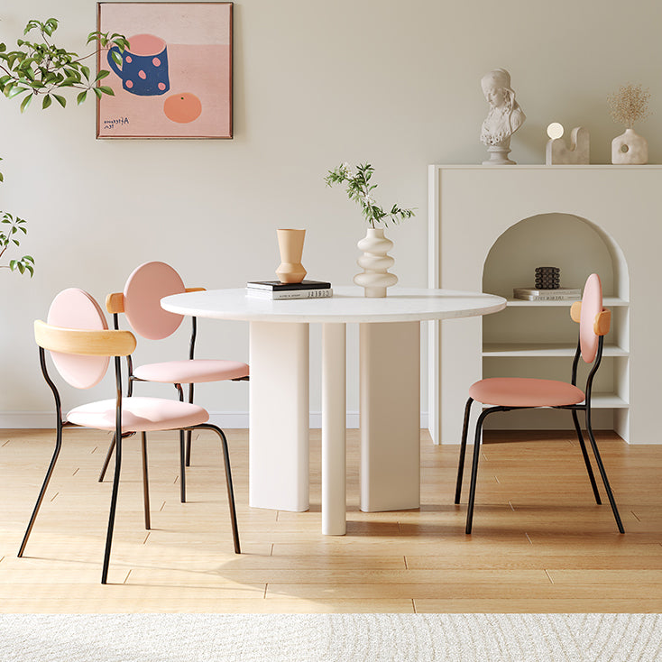 Scandinavian Round Cream White Dining Table for 2-4 People Artificial Wood Table Top with Tripod Leg