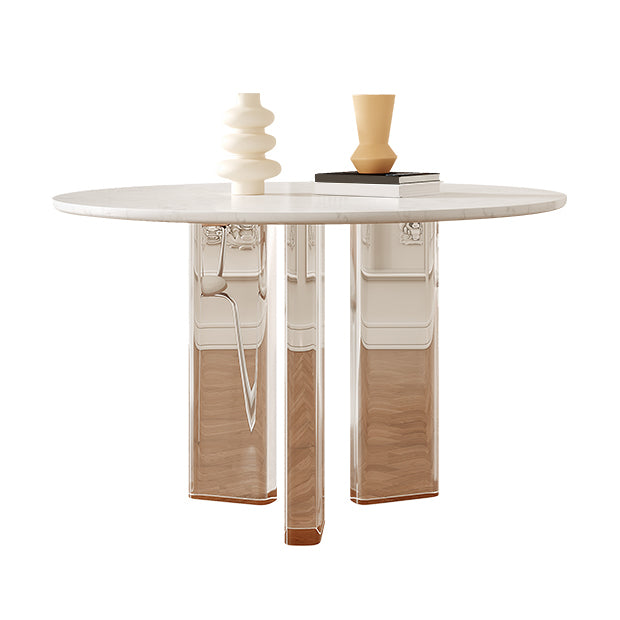 Scandinavian Round Cream White Dining Table for 2-4 People Artificial Wood Table Top with Tripod Leg