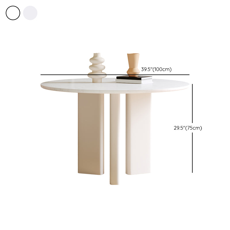 Scandinavian Round Cream White Dining Table for 2-4 People Artificial Wood Table Top with Tripod Leg