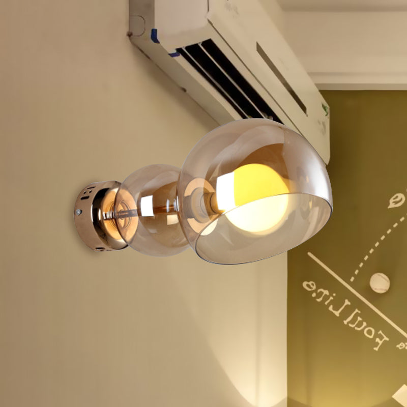 1 lampe murale de la tête de la tête de la tête Postmoderne en laiton Murce Light avec une nuance en verre transparent / ambre